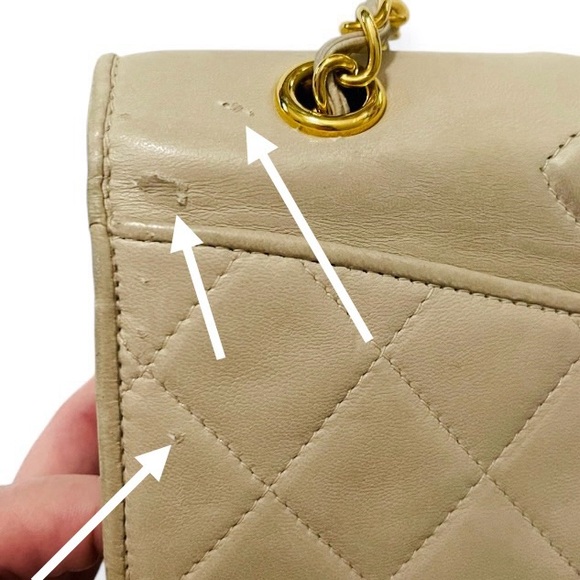 CHANEL Bag Matelasse Shoulder Chain Beige Lambskin Gold Chain Quilted CC Bag GUC - Picture 14 of 16